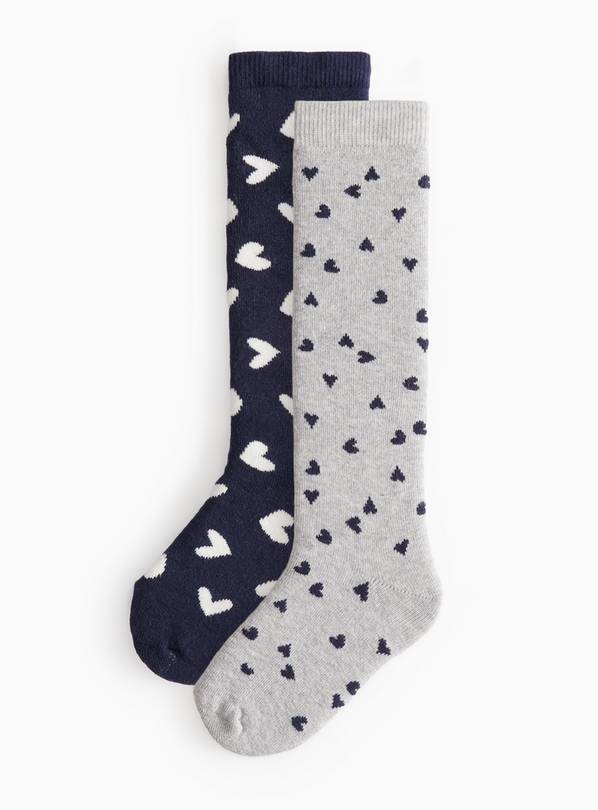 Heart Print Welly Socks 2 Pack 9-12